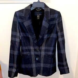 Mango Plaid Navy Wool Blazer